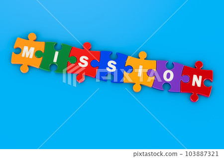 Mission from colored puzzles, 3D rendering 103887321