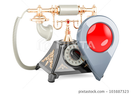 Old-fashioned phone with map pointer, 3D rendering Old-fashioned phone with map pointer, 3D rendering 103887323