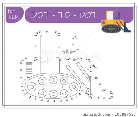 A game with numbers, an educational game from point to point for children, cartoon cars. Vector illustration A game with numbers, an educational game from point to point for children, cartoon cars. Vector illustration 103887553