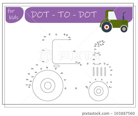 A game with numbers, an educational game from point to point for children, cartoon cars. Vector illustration 103887560