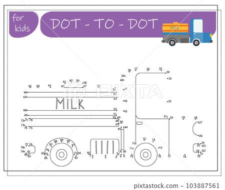 A game with numbers, an educational game from point to point for children, cartoon cars. Vector illustration 103887561