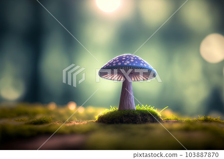 Mystery mushroom on the bump. Fairytale background with mystic mushroom. Generated AI. 103887870