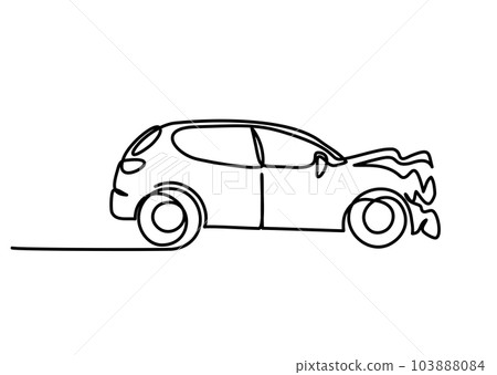 Car damaged front end. Continuous one line drawing. 103888084