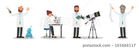 Man and Woman Scientist in Laboratory Doing Research Vector Set 103888117