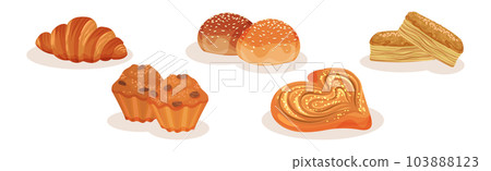 Dough and Baked Bread and Bun Vector Set 103888123