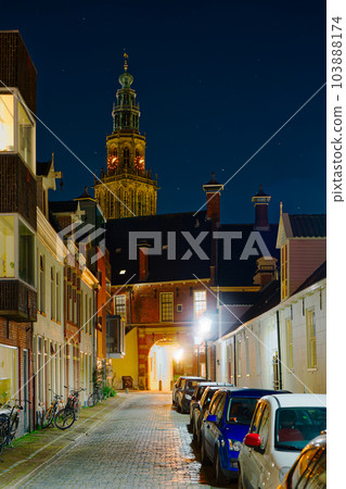 Groningen, Netherlands night Cityscape photographed at night. Groningen during a clear evening. 103888174