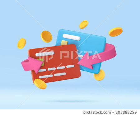 3d Cash back credit card with Arrow icon and coins 103888259