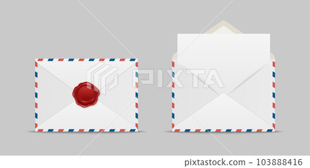 Vector Envelopes with Red Wax Seal and Blank Letter. Folded, Unfolded Isolated Envelope Set in Top View. Design Templat. Message, Notification, Mailing, Surprise and Congratulations Concept 103888416