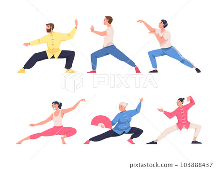 People Character Practicing Tai Chi and Qigong Exercise as Internal Chinese Martial Art Vector Illustration Set People Character Practicing Tai Chi and Qigong Exercise as Internal Chinese Martial Art Vector Illustration Set 103888437