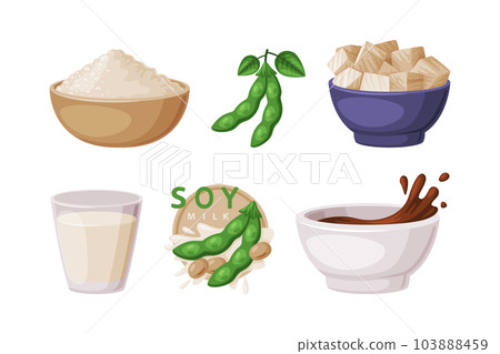Natural Soy Products from Soybean Plant Vector Set Natural Soy Products from Soybean Plant Vector Set 103888459