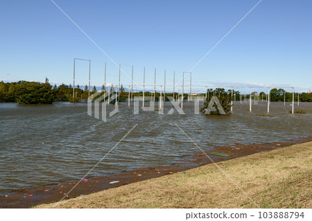 Arakawa and Saiko Doman Green Park submerged in the 2019 East Japan typhoon and heavy rain Arakawa and Saiko Doman Green Park submerged in the 2019 East Japan typhoon and heavy rain 103888794