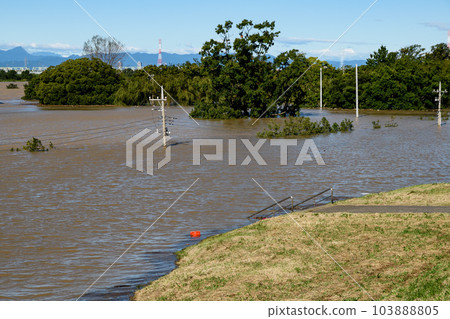 Arakawa and Saiko Doman Green Park submerged in the 2019 East Japan typhoon and heavy rain 103888805