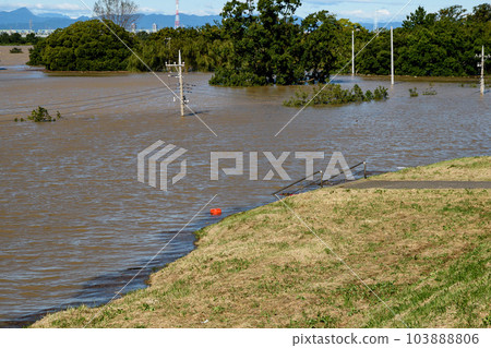 Arakawa and Saiko Doman Green Park submerged in the 2019 East Japan typhoon and heavy rain Arakawa and Saiko Doman Green Park submerged in the 2019 East Japan typhoon and heavy rain 103888806