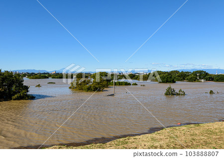 Arakawa and Saiko Doman Green Park submerged in the 2019 East Japan typhoon and heavy rain Arakawa and Saiko Doman Green Park submerged in the 2019 East Japan typhoon and heavy rain 103888807