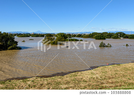 Arakawa and Saiko Doman Green Park submerged in the 2019 East Japan typhoon and heavy rain Arakawa and Saiko Doman Green Park submerged in the 2019 East Japan typhoon and heavy rain 103888808