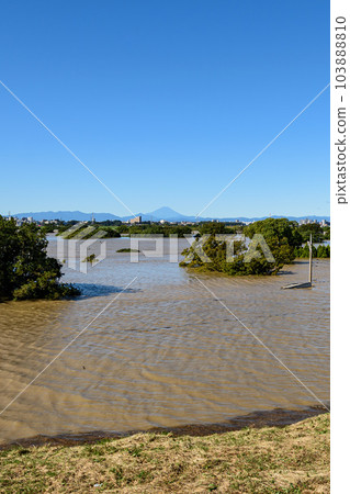 Arakawa and Saiko Doman Green Park submerged in the 2019 East Japan typhoon and heavy rain 103888810