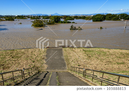 Arakawa and Saiko Doman Green Park submerged in the 2019 East Japan typhoon and heavy rain Arakawa and Saiko Doman Green Park submerged in the 2019 East Japan typhoon and heavy rain 103888813
