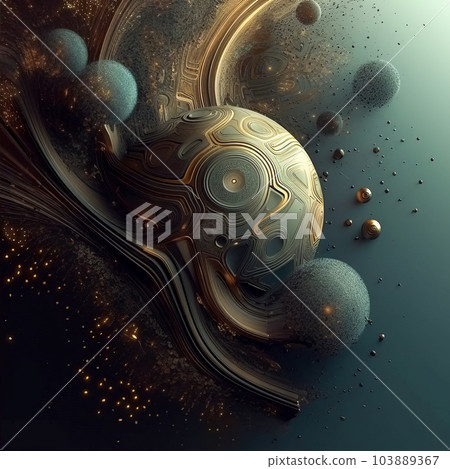 Metal abstract object structure from waves, particles fluids and spheres Metal abstract object structure from waves, particles fluids and spheres 103889367