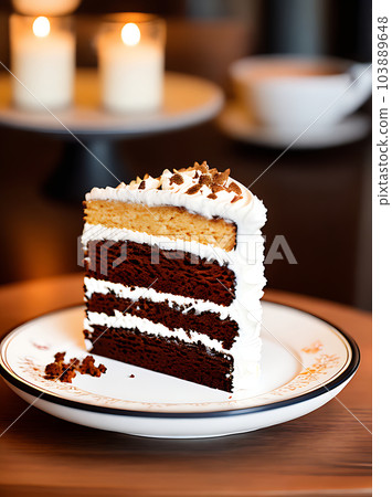 Cozy restaurant with realistic cake warm lighting. Cozy restaurant with realistic cake warm lighting. 103889648