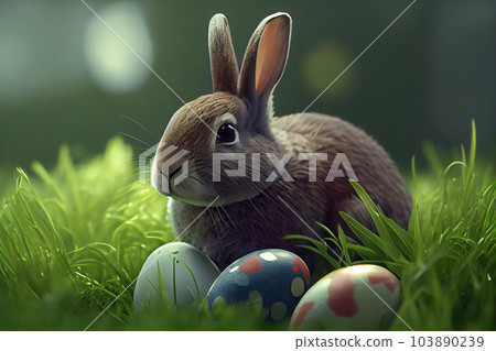 easter rabbit and easter eggs easter rabbit and easter eggs 103890239