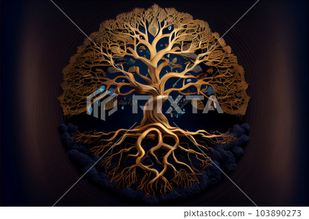 golden tree of life with roots. afterlife concept golden tree of life with roots. afterlife concept 103890273