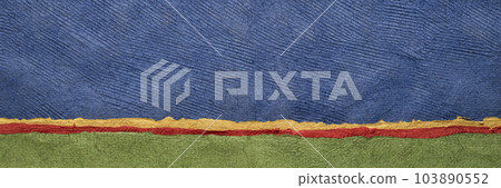 abstract landscape in green and blue  - a collection of Huun papers handmade in Mexico, panorama banner 103890552