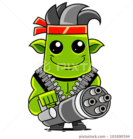Giant Funny cartoon ogres holds a wooden clubs. Cute fantasy mythical characters. Vector cave dwellers. Design for print, emblem, t-shirt, halloween or fantasy party decoration 103890594