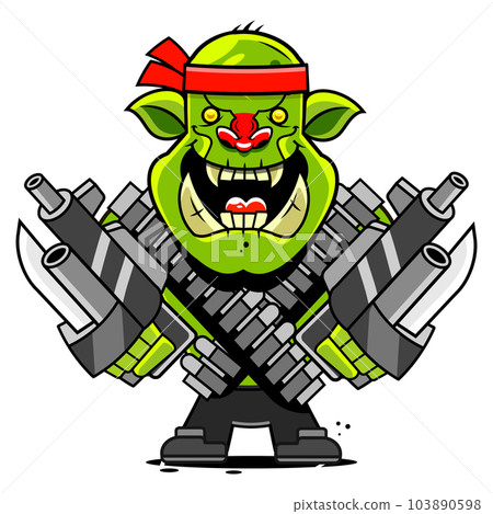Goblin or troll in color and outline and silhouette in cartoon character on white background 103890598