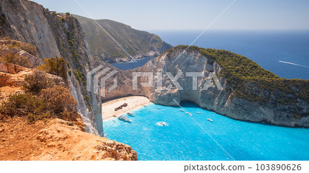 Panoramic landscape of Ship Wreck beach, Navagio bay. Zakynthos 103890626