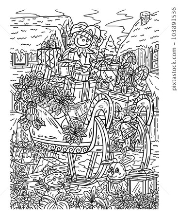 Christmas Sleigh filled with Gifts Adults Coloring 103891536