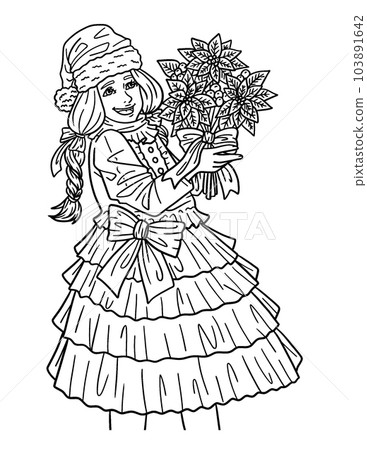 Girl Arranging Poinsettia Isolated Adults Coloring Girl Arranging Poinsettia Isolated Adults Coloring 103891642