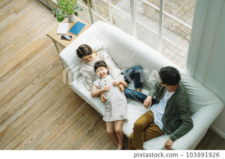 Family playing on the sofa in the living room at home Family playing on the sofa in the living room at home 103891926