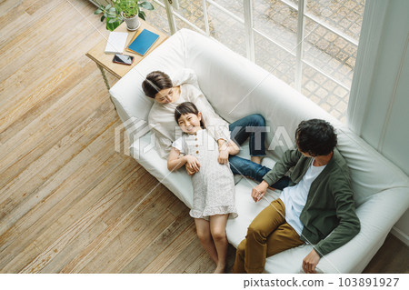 Family playing on the sofa in the living room at home Family playing on the sofa in the living room at home 103891927