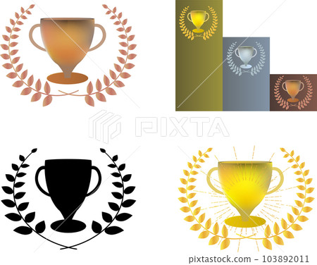 Simple gold, silver and bronze trophies and ranking illustrations 103892011