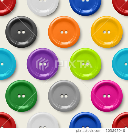 Vector Seamless Pattern with 3d Realistic Buttons for Clothes Closeup Isolated. Fashion, Art, Needlework, Sewing, Scrapbooking Decor. Round Clothes Sewing Button Collection, Front View 103892048
