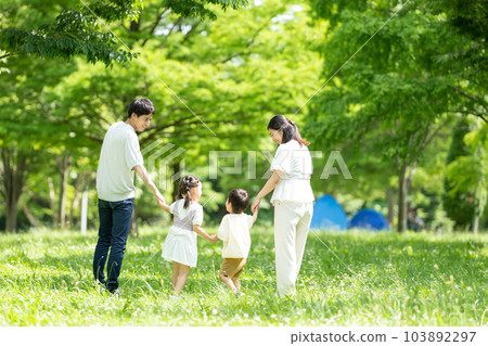 A family walking hand in hand 103892297