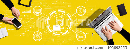 Distance learning theme with people working together 103892955