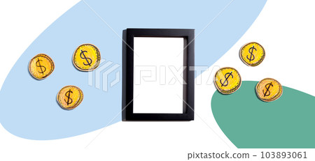 Blank photo frame with coins - earn online theme 103893061