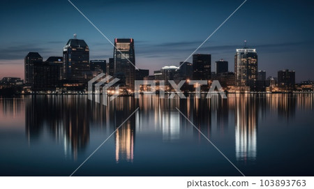 Panoramic skyline and modern commercial buildings with empty asphalt road. AI Generative. 103893763