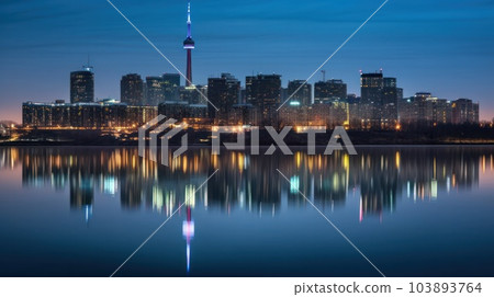 Panoramic skyline and modern commercial buildings with empty asphalt road. AI Generative. 103893764