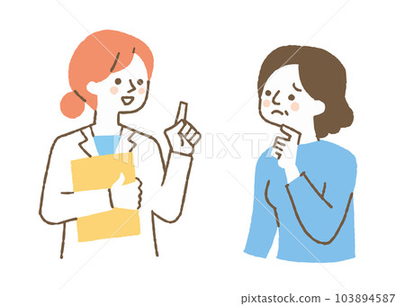 Elderly woman listening to a female doctor's explanation_color 103894587