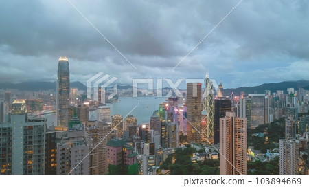 June 8 2023, Evening of the victoria harbour from peak 103894669