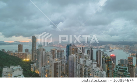 June 8 2023, Evening of the victoria harbour from peak 103894674