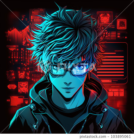 年輕黑客網絡安全插畫藝術（AI 生成圖像） 103895061