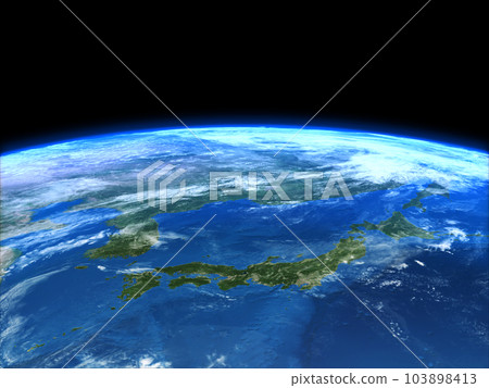 以日本列島 CG 背景為中心的地球是黑色的 103898413