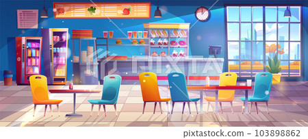 Kids buffet concept. School canteen, chefs giving food for children. S By  Microvector