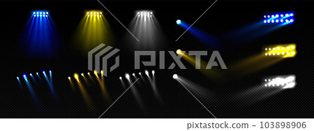 Yellow stadium concert show light isolated set Yellow stadium concert show light isolated set 103898906