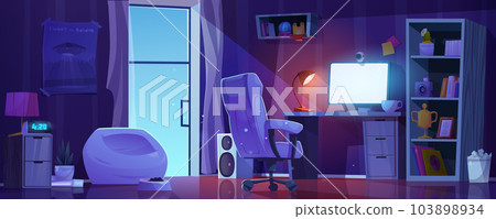 Night room vector interior with study or workplace Night room vector interior with study or workplace 103898934