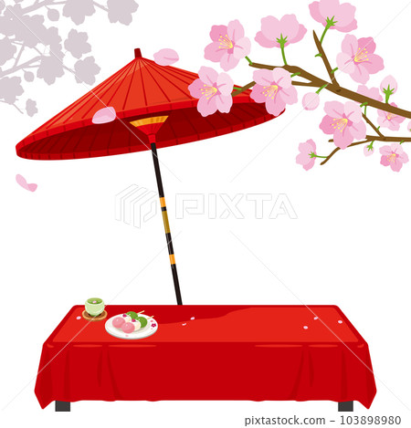 Cherry blossom bench Three-color dumpling background Cherry blossom bench Three-color dumpling background 103898980