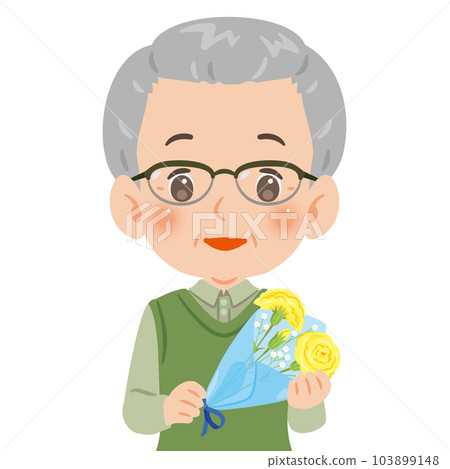 Senior man with a bouquet of yellow carnations 103899148